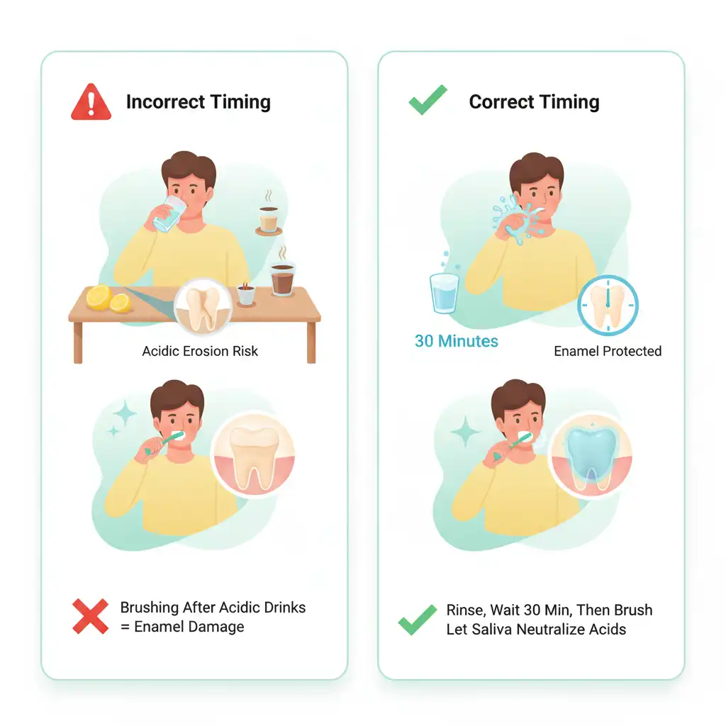 Wait 30 minutes to brush after acidic intake