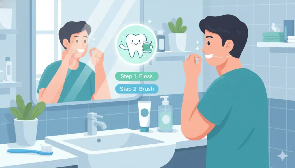 Floss before brushing